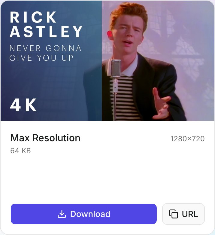Thumbnail Downloader result: the Max Resolution 1280×720 thumbnail with its file size and a Download button