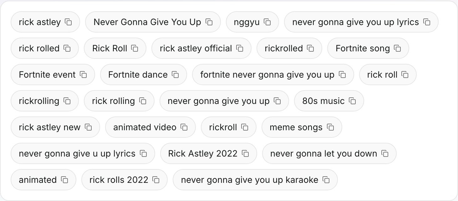The video's real tags as copyable chips